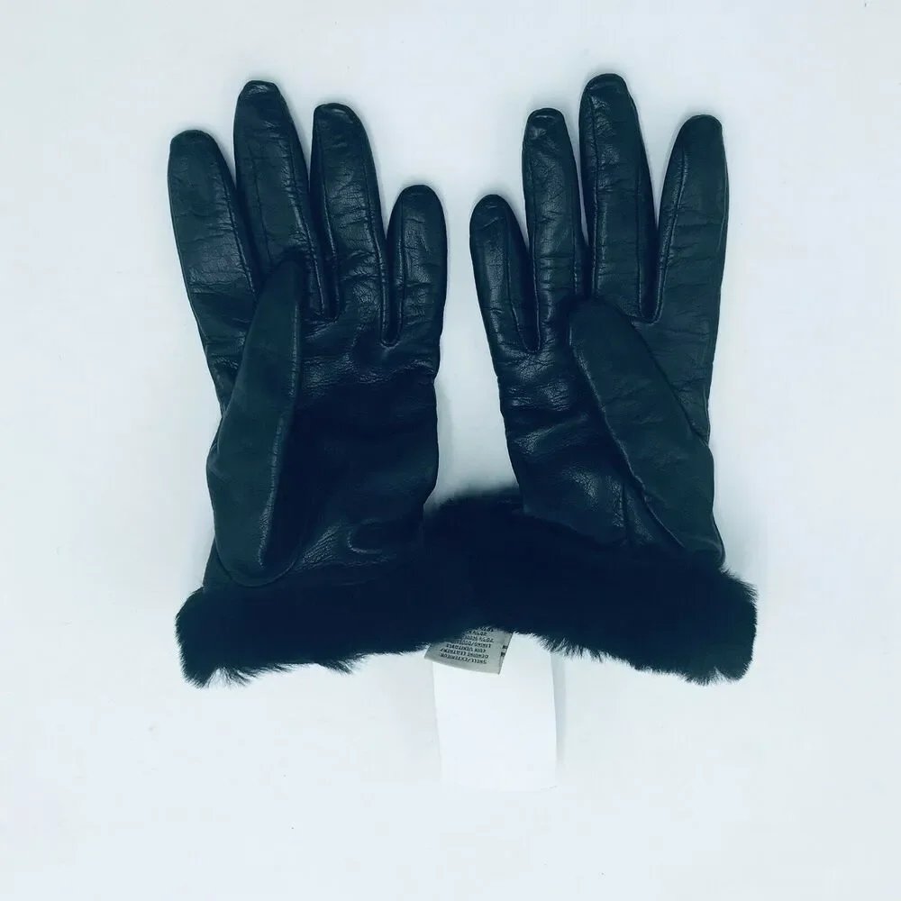 Ugg Women's Medium Fashion Shorty Gloves Leather Fur Trim Black NWT $110